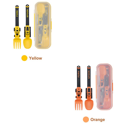 Construction Vehicle Kids Utensil Set 🚜 | 3-Piece Feeding Set with Spoon, Fork & Storage Case | Soft Grip | Dishwasher Safe | Perfect for Travel & Home | Gift Set Utensils