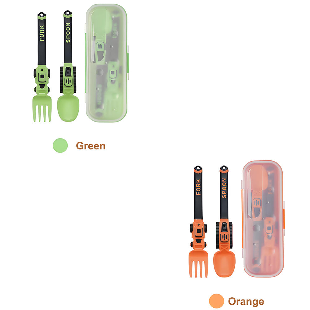 Construction Vehicle Kids Utensil Set 🚜 | 3-Piece Feeding Set with Spoon, Fork & Storage Case | Soft Grip | Dishwasher Safe | Perfect for Travel & Home | Gift Set Utensils