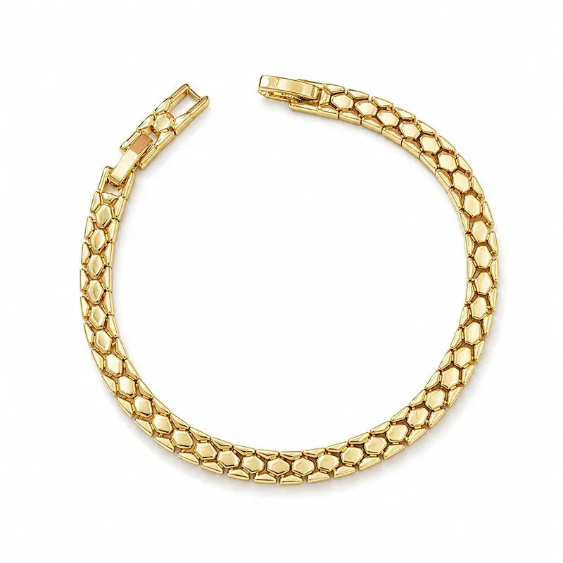 💫 Gold Snake-Scale Chain Bracelet – Liquid Shine, Textured Luxe 🌟