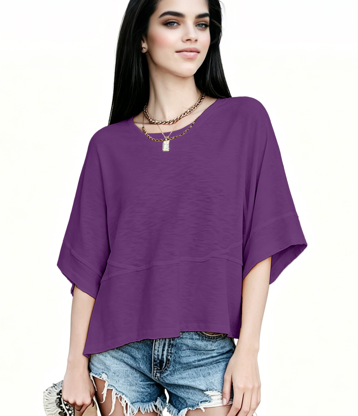 ☀️ Women's Summer Casual Crewneck Batwing Top – Loose Fit, Cute & Breezy 🌸