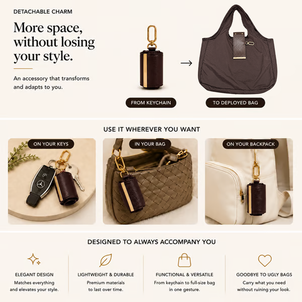 Transformable Bag – Stylish Vegan Leather Tote & Keychain Charm