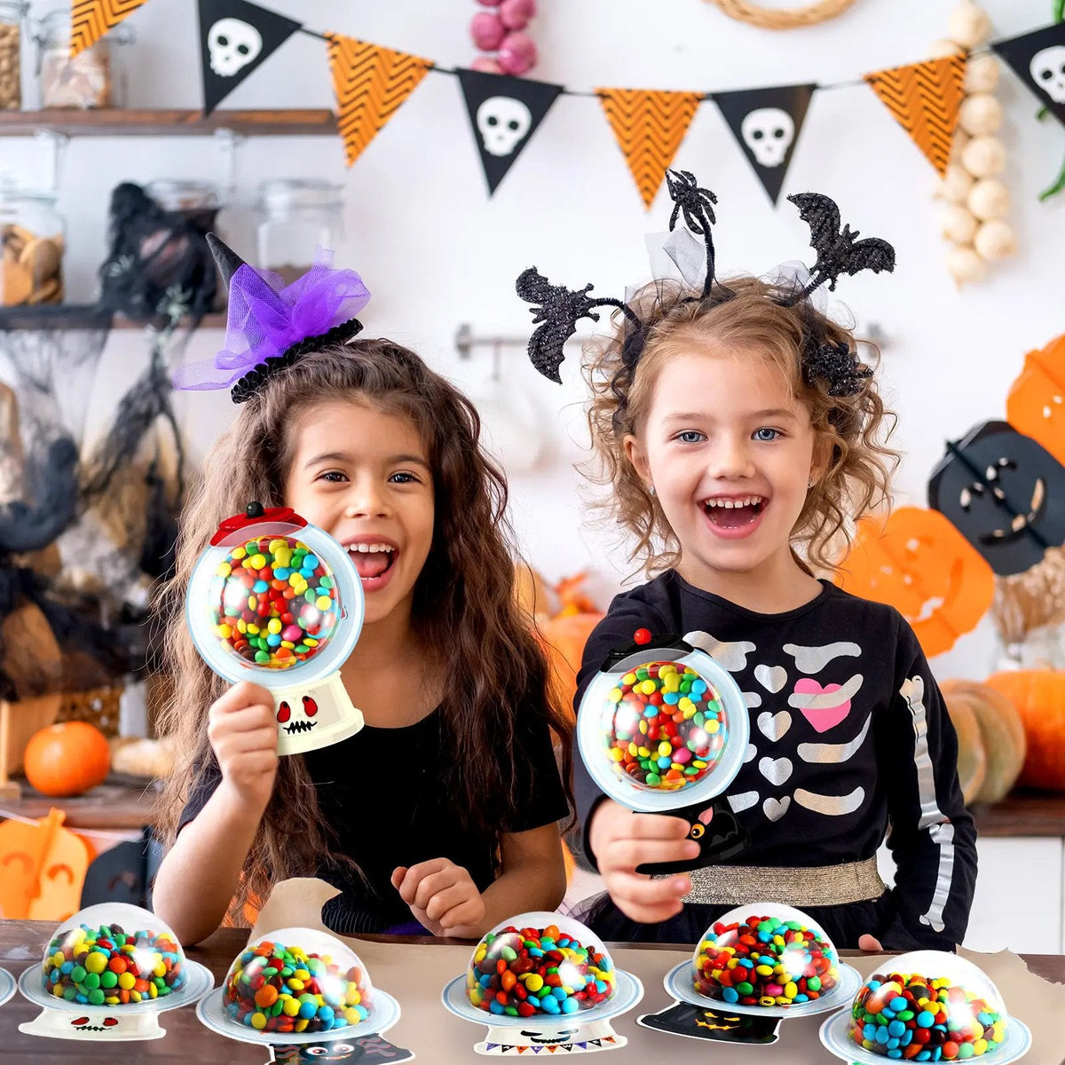 Candy Dome Holder Kit – 24/48 Pack DIY Trick-or-Treat Treat Cards with Clear Candy Domes & Stickers