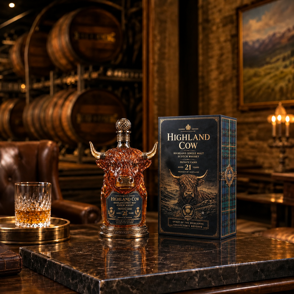 🔥✨Limit to Sale✨ 🔥Highland Cow Private Cask 21 Years Whisky Bottle