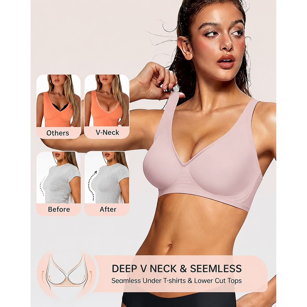 🎁🔥Womens Comfortable Wireless Bras Push Up Bralettes Seamless Tshirts Bras Deep V Everyday Bras