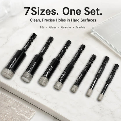🛠️⚡️7 Pcs Diamond Drill Bits Set, 5/6/8/10/12/14/16mm  Brazed Diamond Drill Bits for Precision Drilling in Tile Ceramic Glass Granite Marble Masonry