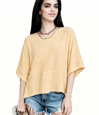 ☀️ Women's Summer Casual Crewneck Batwing Top – Loose Fit, Cute & Breezy 🌸