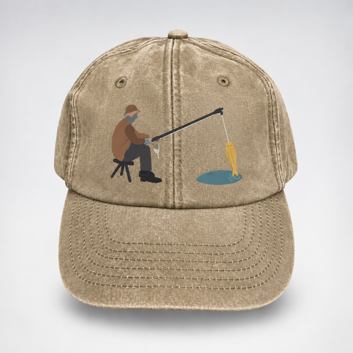 🎣🧢 Catch of the Day Interactive Fishing Cap –🎁 Vintage Washed Moving Fish Hat
