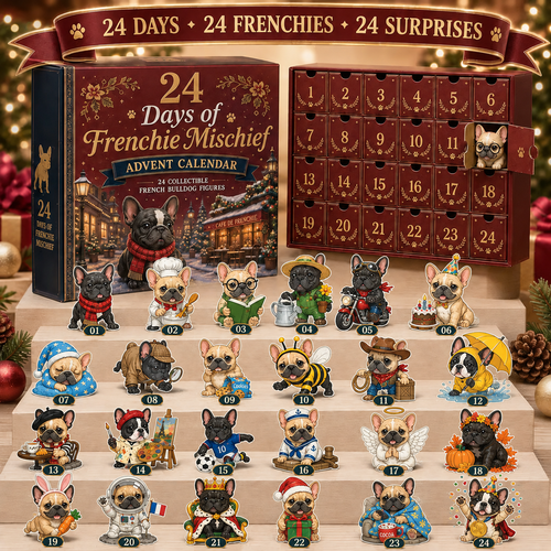 🐶 French Bulldog-Themed 24-Day Christmas Countdown Calendar | 24 unique, collectible Frenchie figurines—each with its own distinct pose and personality—delivering a festive surprise every day 🎄✨ Flat acrylic version