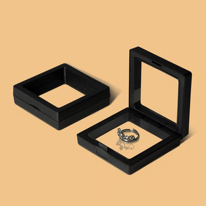 🖤Suspension PE‑Film Jewelry Display Box ✨Black Transparent Storage Case With Moon‑Star Piercing Silver Ring, For Rings Necklaces & Badges