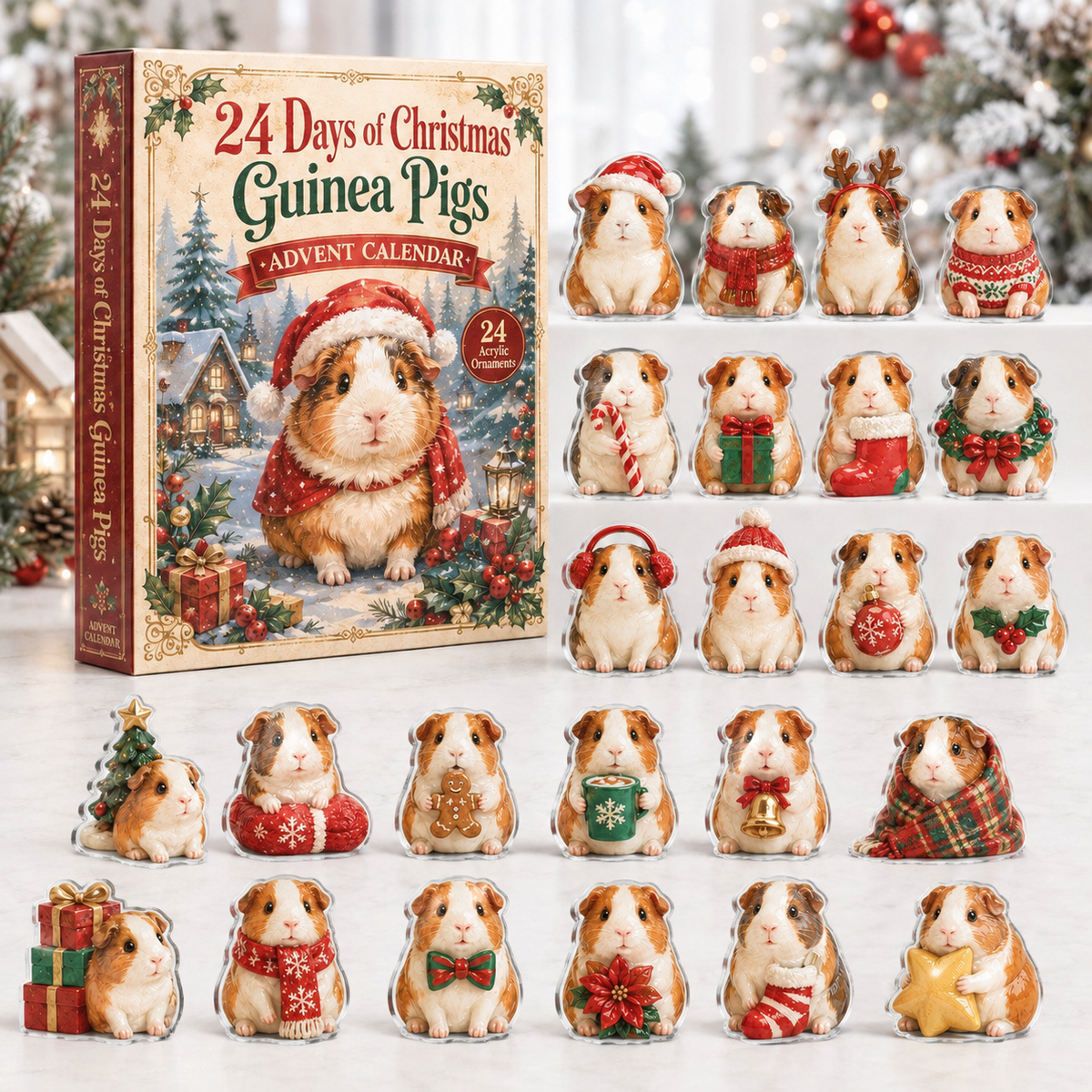 CHRISTMAS KICKOFF:2026 Guinea Pig Christmas Advent Calendar - 24 Days of Adorable Festive Surprises, Acrylic Ornaments Blind Box -Gift for Guinea Pig Lovers