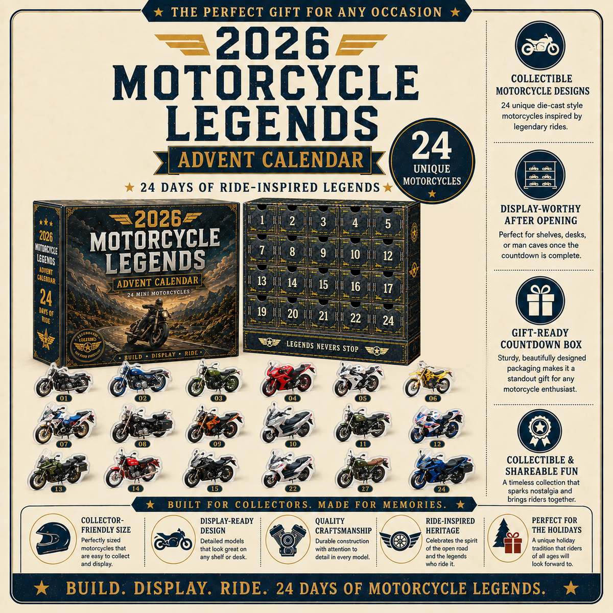 🎁 2026 Motorcycle Legends Advent Calendar | 24‑Day Mini Motorcycle Model Collection(2D-Modelle)
