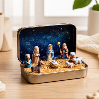 ✝️ Mini Nativity Scene Keepsake Tin — Pocket-Sized Christmas Holy Family Set