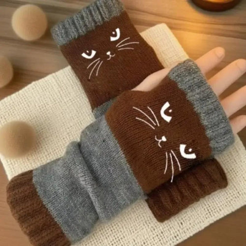 🔥❄️Women’s Knitted Fingerless Gloves with Cute Cat – Cozy, Stylish & Practical Winter Hand Warmers 🐾