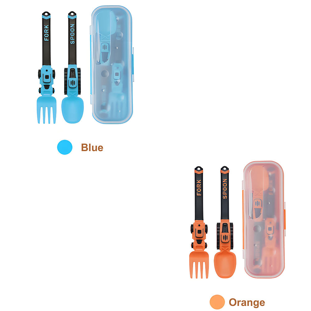 Construction Vehicle Kids Utensil Set 🚜 | 3-Piece Feeding Set with Spoon, Fork & Storage Case | Soft Grip | Dishwasher Safe | Perfect for Travel & Home | Gift Set Utensils