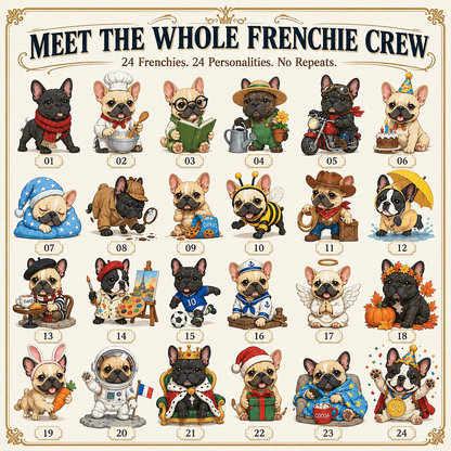 🐶 French Bulldog-Themed 24-Day Christmas Countdown Calendar | 24 unique, collectible Frenchie figurines—each with its own distinct pose and personality—delivering a festive surprise every day 🎄✨ Flat acrylic version