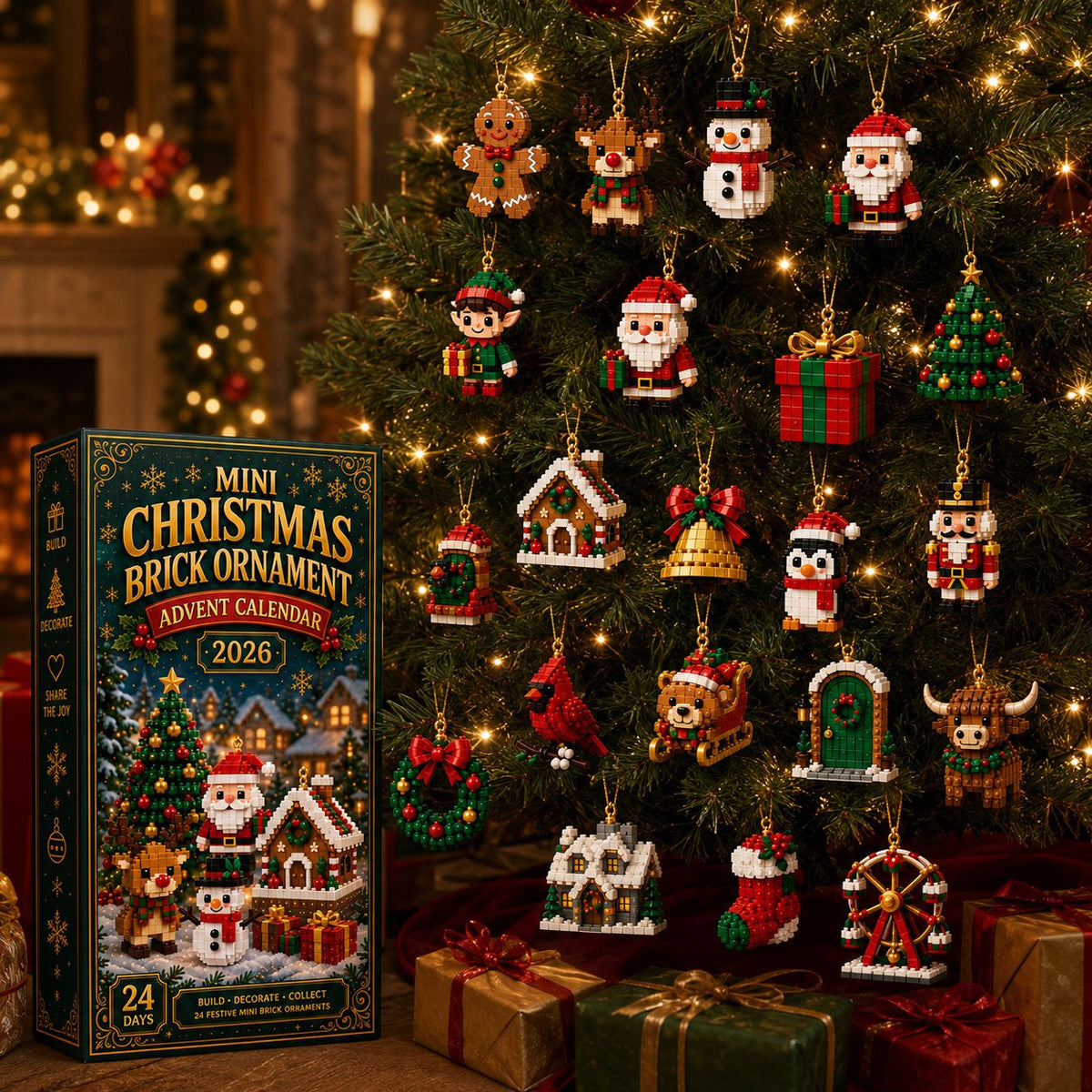 🎄24-day mini Christmas calendar with building blocks | 24 unique Christmas motifs that can be assembled, with hanging loops for Christmas trees, garlands and festive decorations 🧱