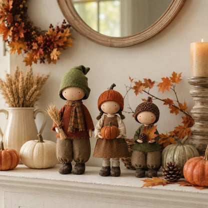 🍁Set of 3 Rustic Fall Harvest Doll Figurines