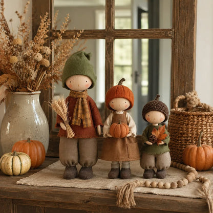 🍁Set of 3 Rustic Fall Harvest Doll Figurines