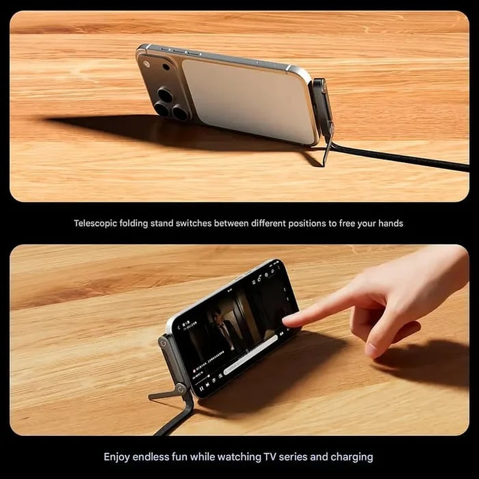 ⚡Official Authorized | MFi-Certified Cables🔥 2-in-1 Invisible Holder Charger Cable - 240W Fast Charging Cord with Built-In Phone Stand