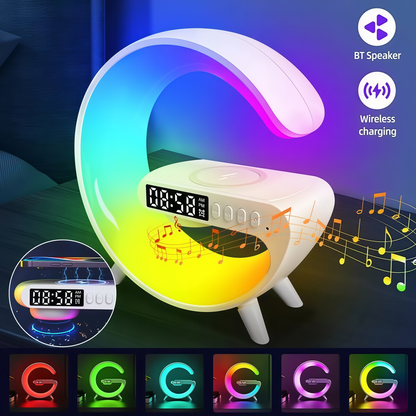 🔥Multifunctional Bluetooth Speaker-Colorful Atmosphere Light Wireless Charging and Clock All-in-one Machine