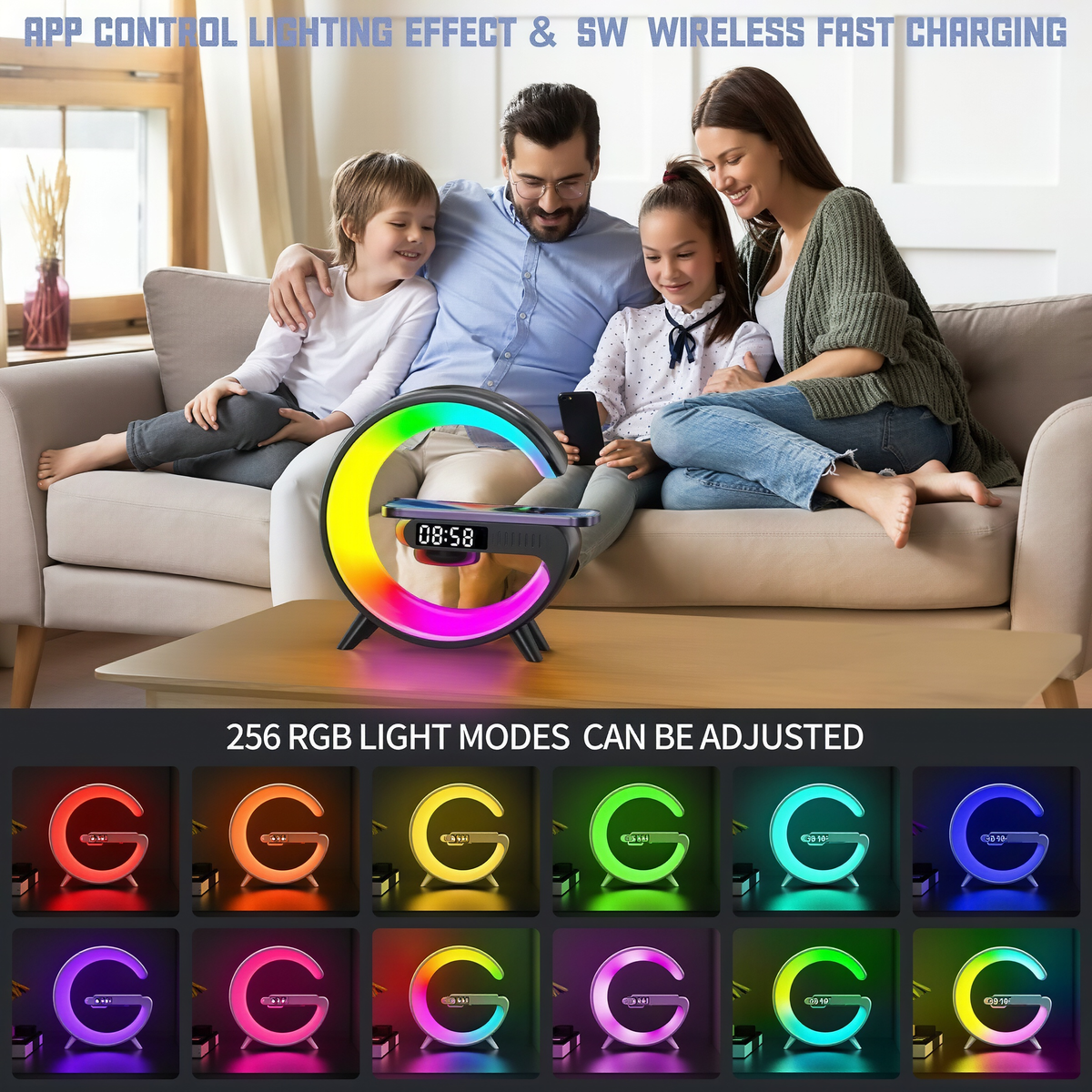 🔥Multifunctional Bluetooth Speaker-Colorful Atmosphere Light Wireless Charging and Clock All-in-one Machine