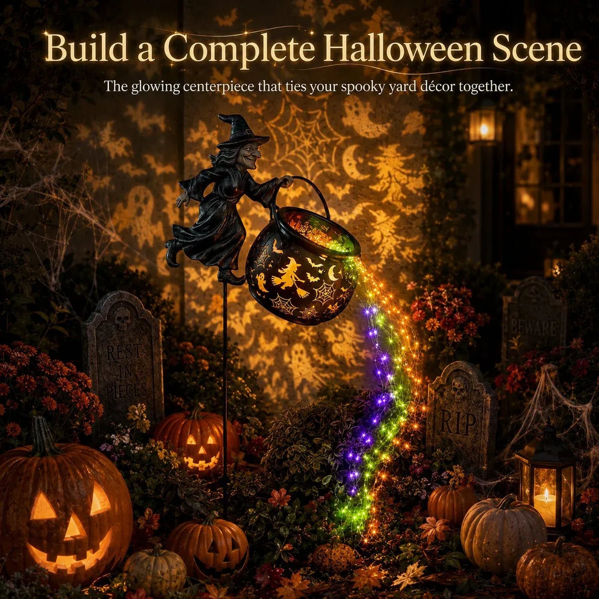 Halloween Witch Cauldron Garden Light