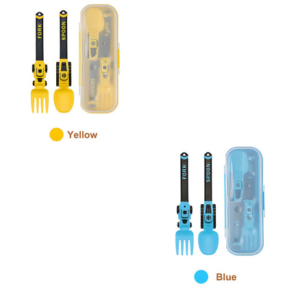 Construction Vehicle Kids Utensil Set 🚜 | 3-Piece Feeding Set with Spoon, Fork & Storage Case | Soft Grip | Dishwasher Safe | Perfect for Travel & Home | Gift Set Utensils