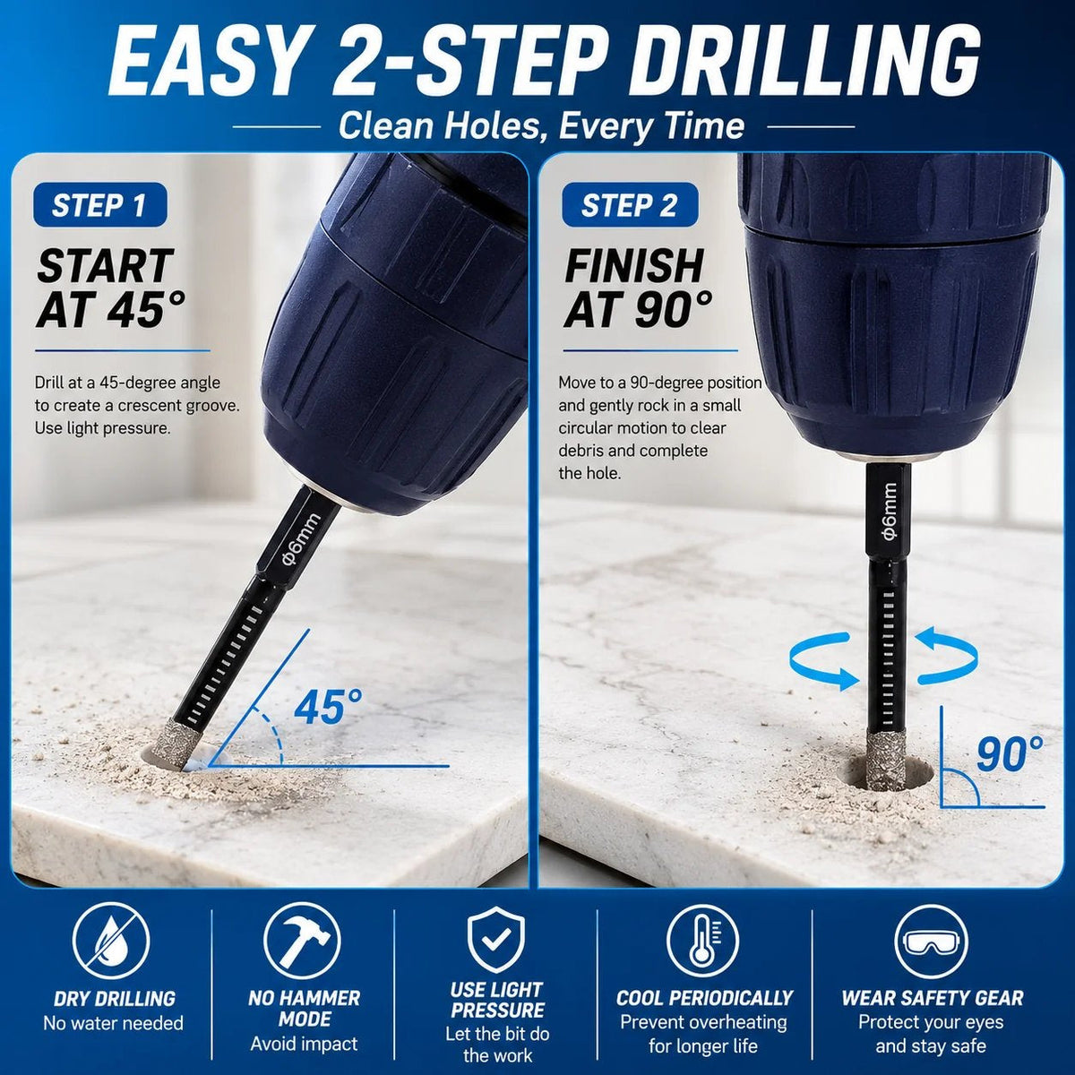 🛠️⚡️7 Pcs Diamond Drill Bits Set, 3/16 1/4 5/6 3/8 1/2 Inch Brazed Diamond Drill Bits for Precision Drilling in Tile Ceramic Glass Granite Marble Masonry