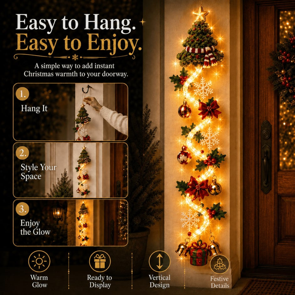 🎄Light-Up Christmas Door Hanger | 6 festive light designs, warm glow, 3D details, and space-saving vertical decor ✨