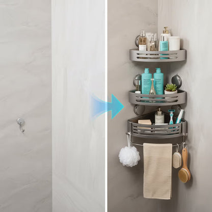 Triangle Suction Cup Shower Caddy ✨No Drill Wall Mount Bathroom Corner Storage Basket