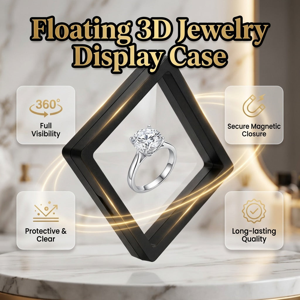 🖤Suspension PE‑Film Jewelry Display Box ✨Black Transparent Storage Case With Moon‑Star Piercing Silver Ring, For Rings Necklaces & Badges