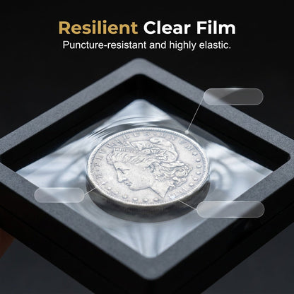🖤Suspension PE‑Film Jewelry Display Box ✨Black Transparent Storage Case With Moon‑Star Piercing Silver Ring, For Rings Necklaces & Badges