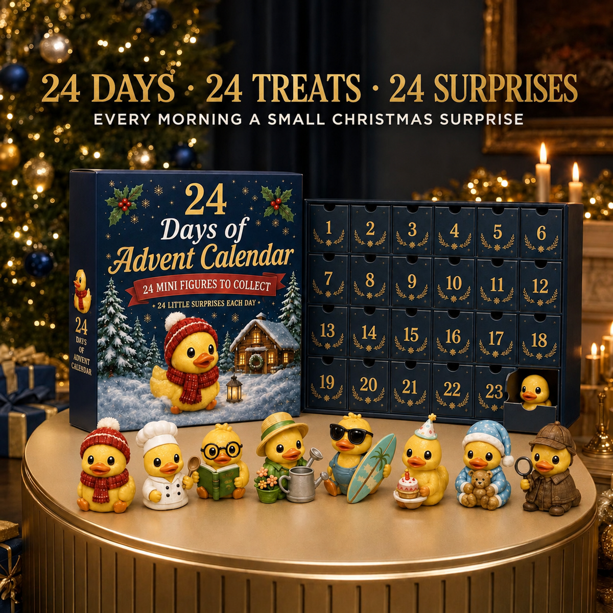 🐥 24 Days of Duck Magic – Advent Calendar with 24 Cute Christmas Ducks to Collect 🎄 (Flat Print on Acrylic)