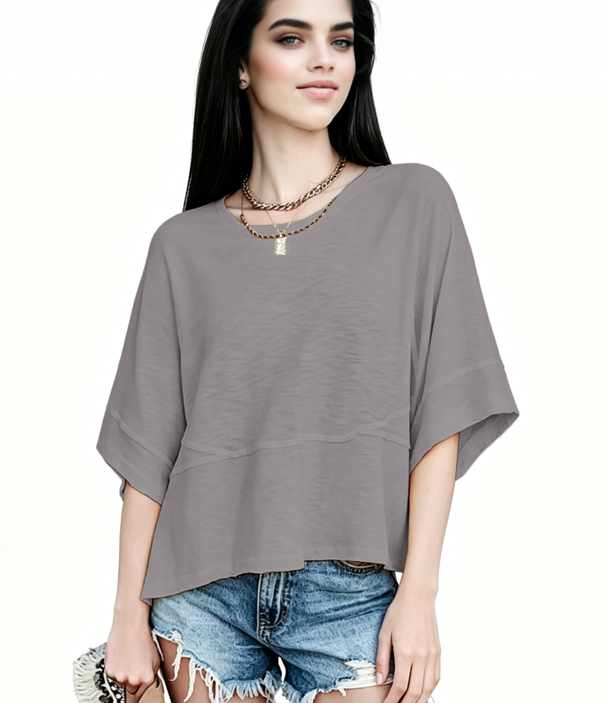 ☀️ Women's Summer Casual Crewneck Batwing Top – Loose Fit, Cute & Breezy 🌸