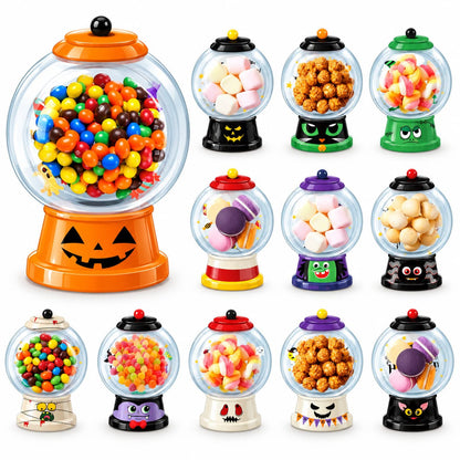 Halloween Candy Dome Holder Kit – 24/48 Pack DIY Trick-or-Treat Treat Cards with Clear Candy Domes & Stickers