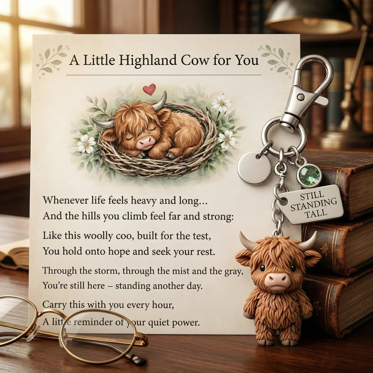 🐮A Little Highland Cow For You Keychain: Your Daily Reminder of Quiet Strength