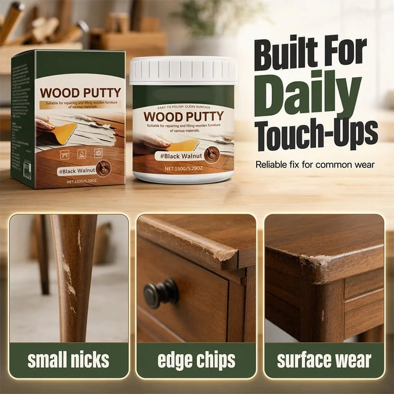 🚪Wood Repair Filler Putty – Fills Cracks & Chips, Smooths Surfaces, Blends with Dark Wood