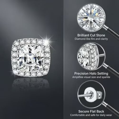 Halo Stud Earrings 4-Pack- Gold & Silver Round/Square Styles