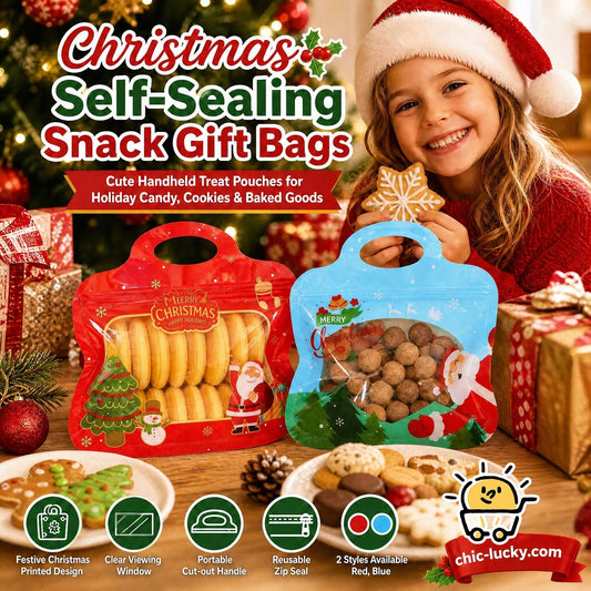 🎁Easy Fill, Easy Seal🎄 Festive Self-Seal Treat Bags – Santa & Snowman Print 💖 Resealable, Food-Safe & Perfect for Cookies, Chocolates & Little Gifts 🎅⛄