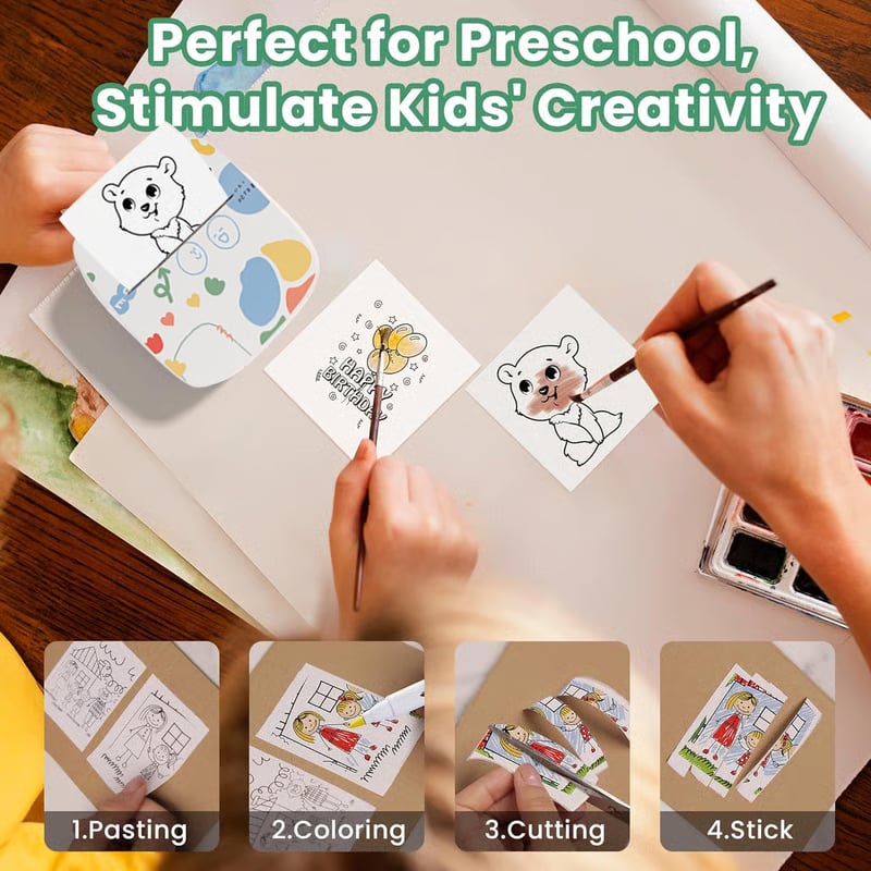💥Mini Portable Sticker Printer with 5 Rolls Paper