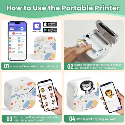 💥Mini Portable Sticker Printer with 5 Rolls Paper