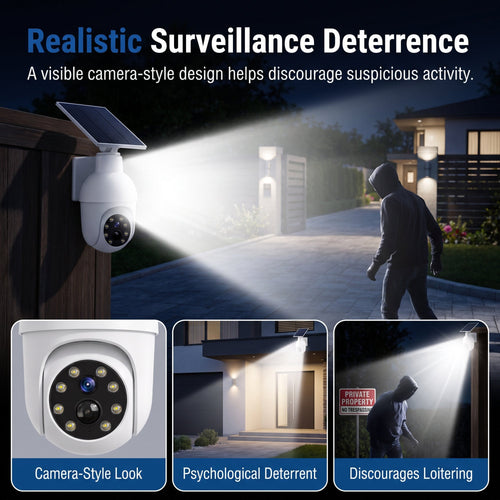 Solar-Powered Simulated Surveillance Camera Street Light