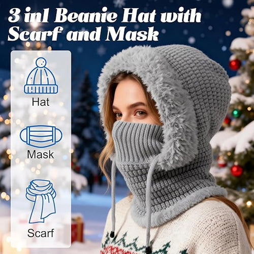 Stay Cozy and Stylish This Winter ❄️✨3 in 1 Beanie Hat For Women
