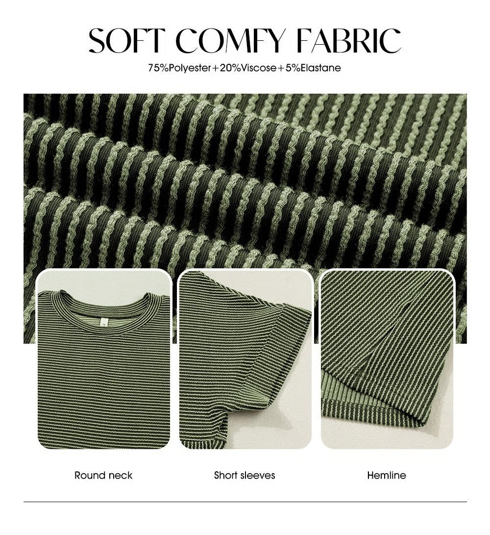 🌞 Women's Solid Short Sleeve Striped T-Shirt | 2026 Summer Collection 🌞