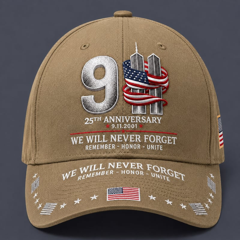 9/11 25th Anniversary We Will Never Forget Printed Memorial Baseball Cap – Unisex Patriotic Memorial Hat🧢