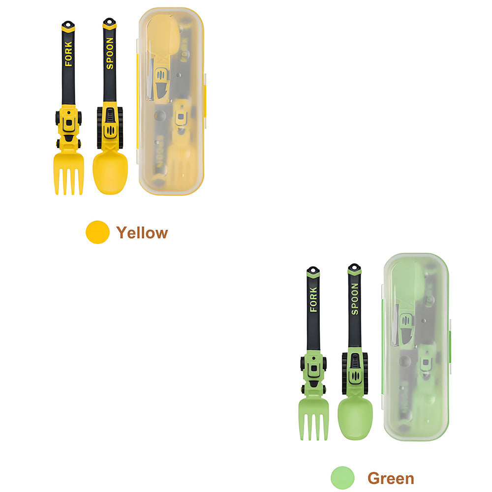 Construction Vehicle Kids Utensil Set 🚜 | 3-Piece Feeding Set with Spoon, Fork & Storage Case | Soft Grip | Dishwasher Safe | Perfect for Travel & Home | Gift Set Utensils
