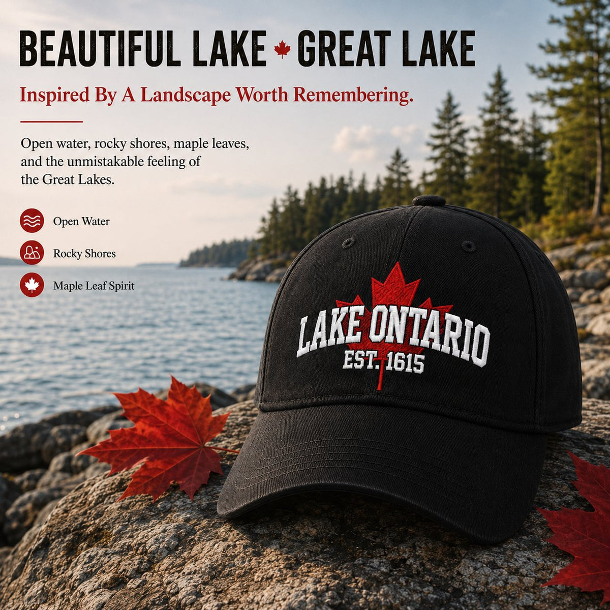 🍁Lake Ontario Forever – Heritage Embroidered Cap (🧢100% Cotton)
