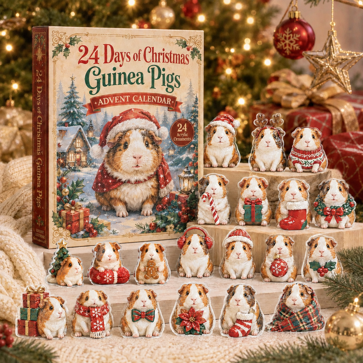CHRISTMAS KICKOFF:2026 Guinea Pig Christmas Advent Calendar - 24 Days of Adorable Festive Surprises, Acrylic Ornaments Blind Box -Gift for Guinea Pig Lovers
