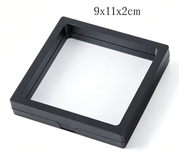 🖤Suspension PE‑Film Jewelry Display Box ✨Black Transparent Storage Case With Moon‑Star Piercing Silver Ring, For Rings Necklaces & Badges