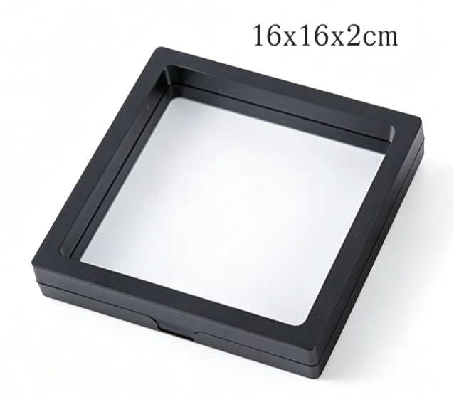 🖤Suspension PE‑Film Jewelry Display Box ✨Black Transparent Storage Case With Moon‑Star Piercing Silver Ring, For Rings Necklaces & Badges